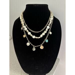 EUC Park Lane 3 in 1 Necklace Sea Coastal Pearl Gold Colored Set